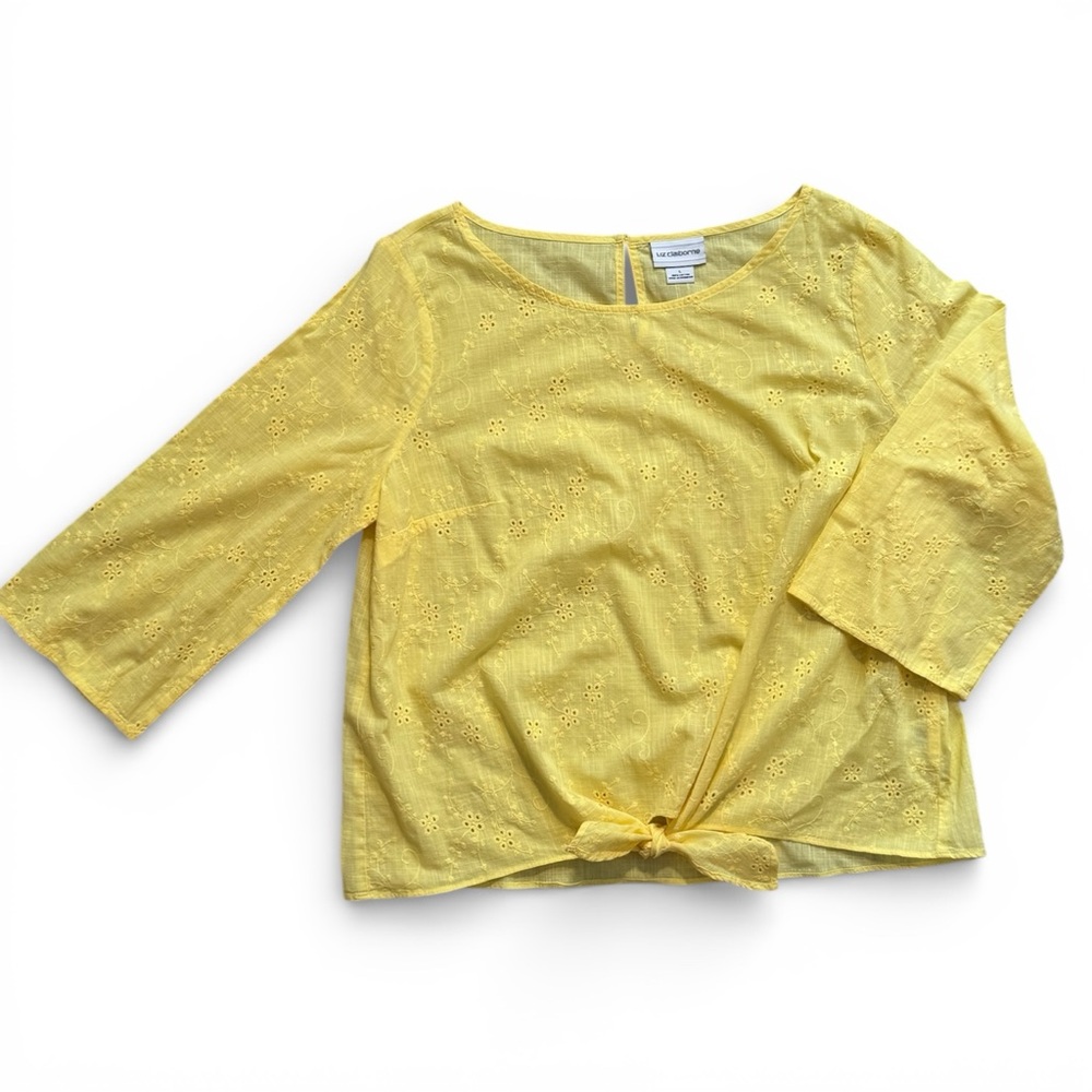 Liz Claiborne Yellow Eyelet Top - Large